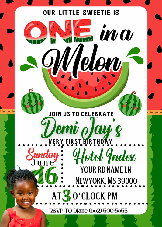 One in a melon Girl Birthday Flyer